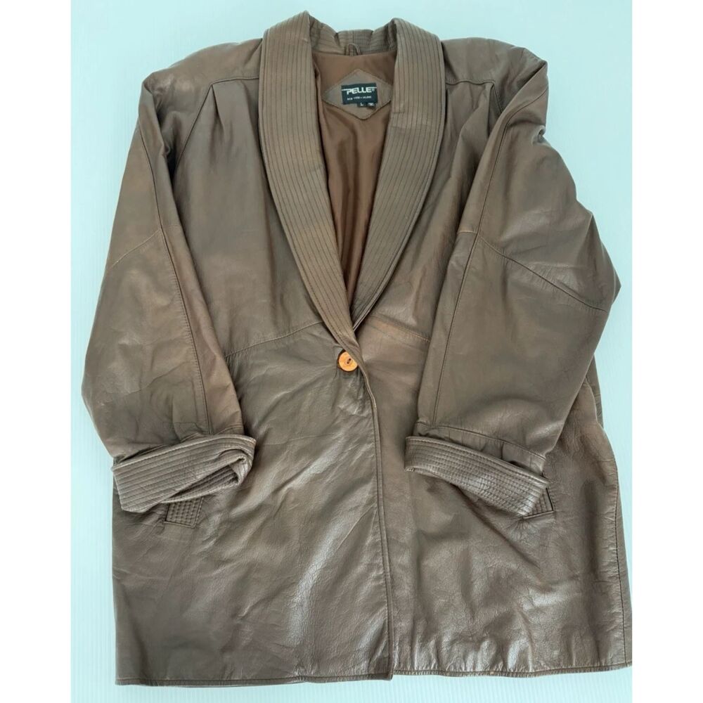 PELLE New York Milano 100% Leather Jacket Brown Women's Size L - Picture 5 of 12